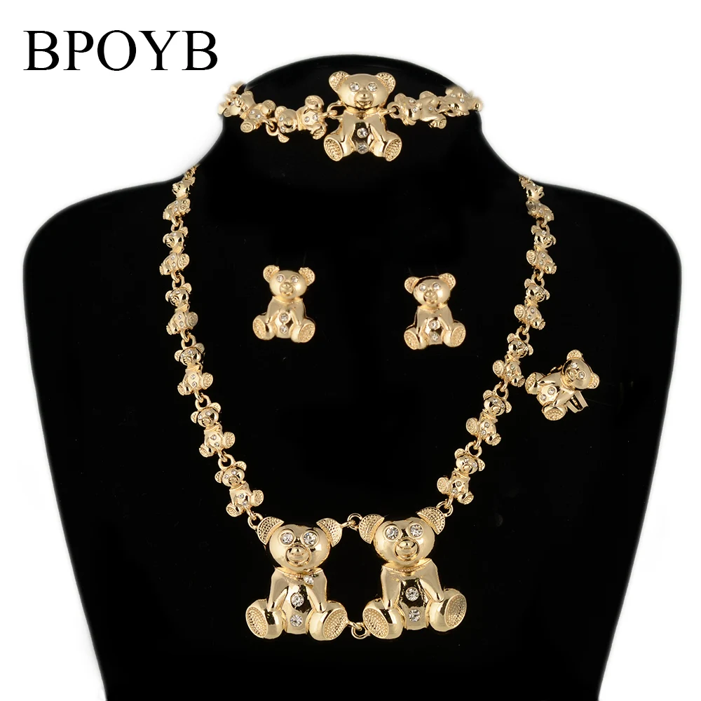 

BPOYB 2021 Fashion Jewelry Hot Selling Lovely Double Teddy Bear Necklace Set 18K Gold Plated High Quality Lead And Nickel Free