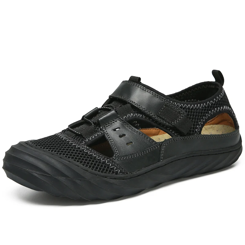

Summer breathable mesh genuine leather men outdoor sandals