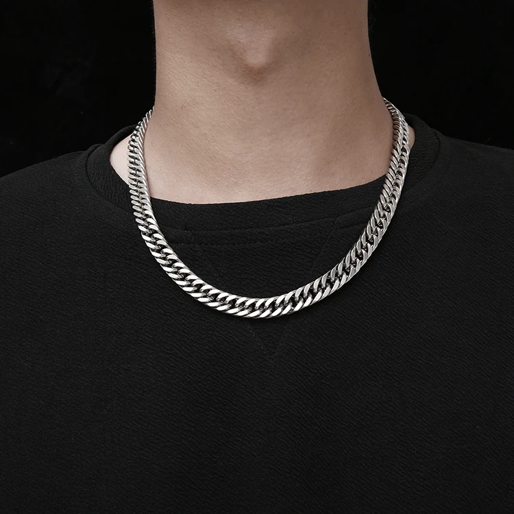 

Custom Link Chain Hip Hop 17 18 19 20 21 Inches Silver Plated Choker Stainless Steel Cuban Chain Necklace For Man, Gold plated and silver