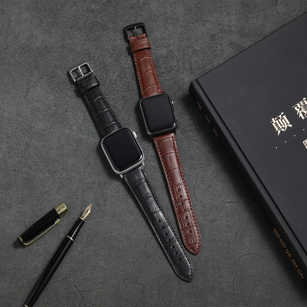 

Wholesale for Iwatch Watch Strap Genuine Calf Leather Double Tour Bracelet for 44mm 40mm and 38mm 42mm Apple Watch Band, Black, brown, coffee