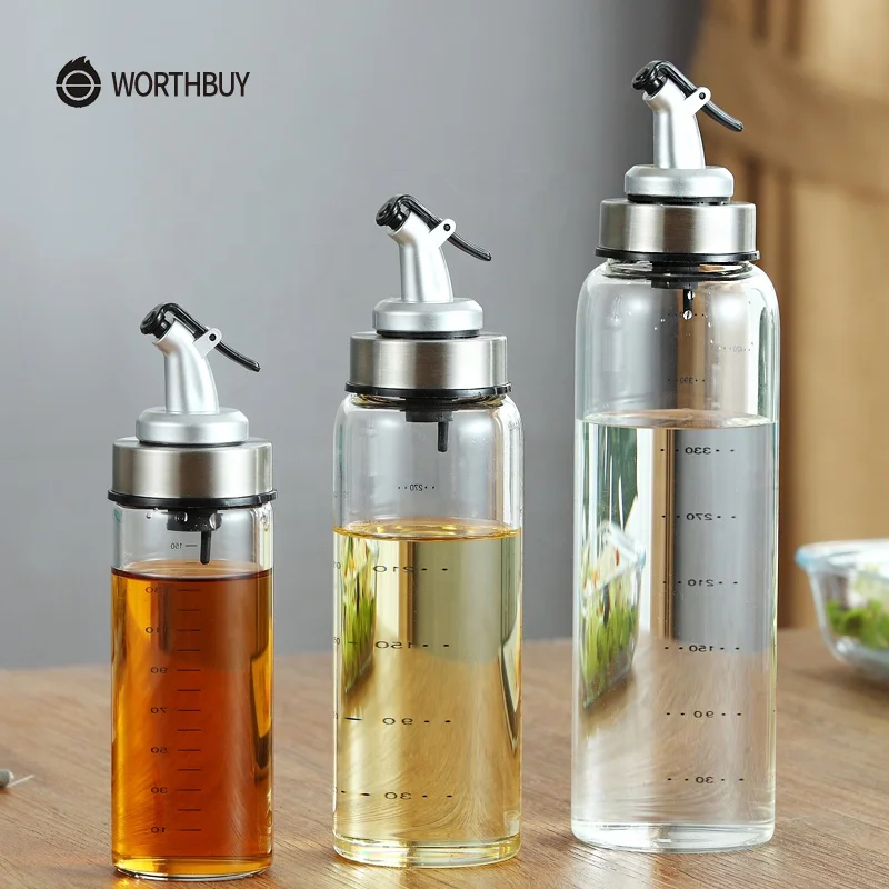 

WORTHBUY Cooking Storage Dispenser Sauce Seasoning Vinegar Bottle Clear Glass Olive Oil Bottles Kitchen Accessories Jars, Silver