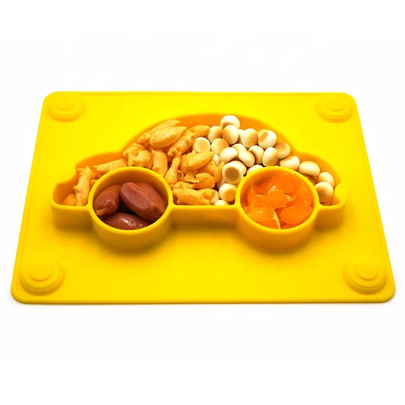 

platos de silicona 2021 New Style Car Shape Non Slip Silicone Baby Divided Suction Plate for Toddlers, Customized color