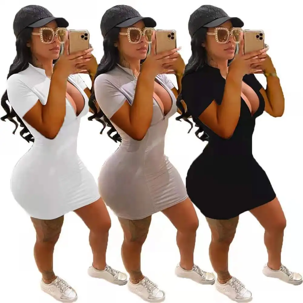 

2021 summer stylish casual dress party stretch zipper sexy bodycon one piece 5xl plus size dresses for women, Shown