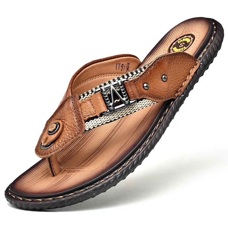 

Factory wholesale high quality summer PU leather sandals flip flop for men