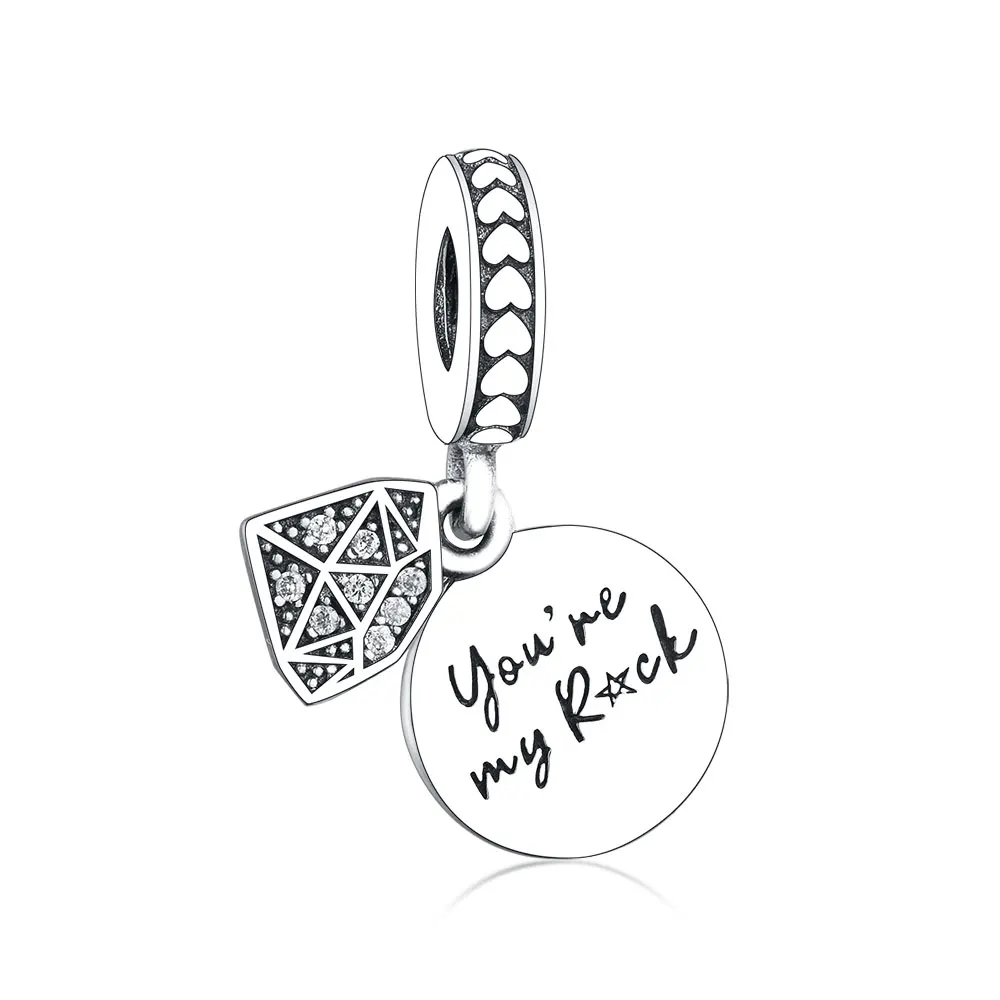 

Factory Outlet Wholesale 925 Sterling Silver Hip Hop Beads Write You are My Rock Pendant Charm For Jewelry Making