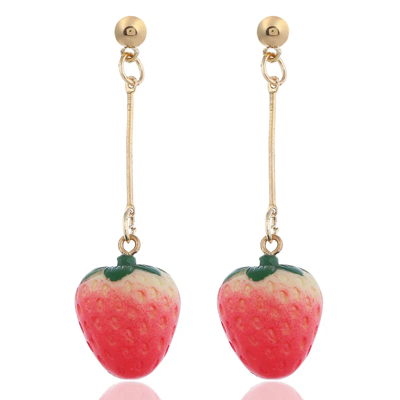 

2020 New Arrival Korea Creative Cute Fruit Earrings Jewelry Long Stick Delicate Red Strawberry Earrings, Picture