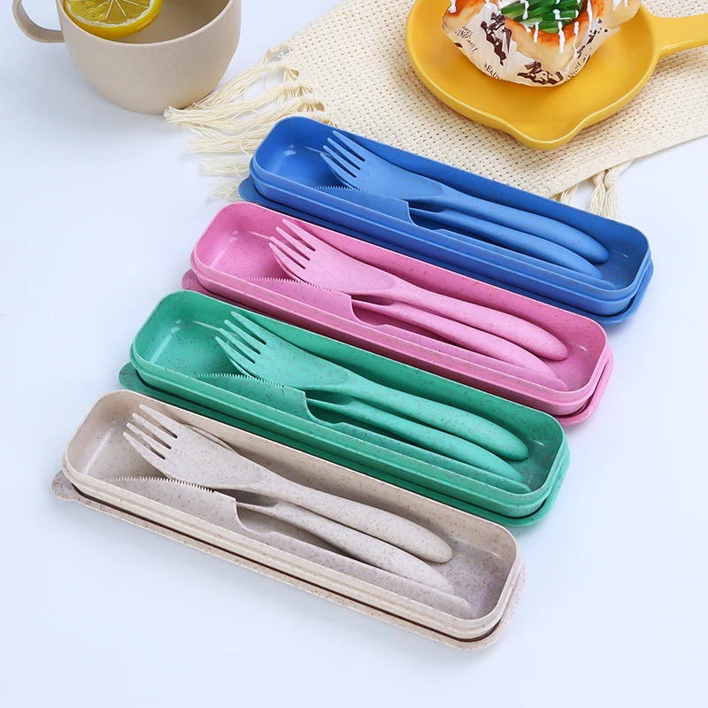 

Eco Friendly Reusable Biodegradable Tableware Wheat Straw Cutlery Set Plastic Spoons For Travel Camping