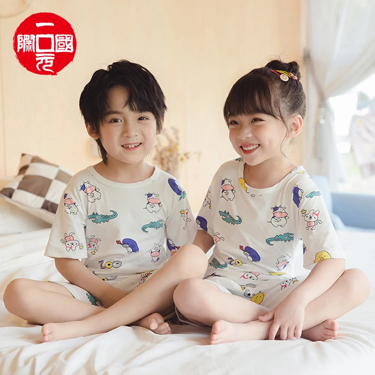 

2021 summer Korean children's new short-sleeved t-shirt cartoon pajamas set