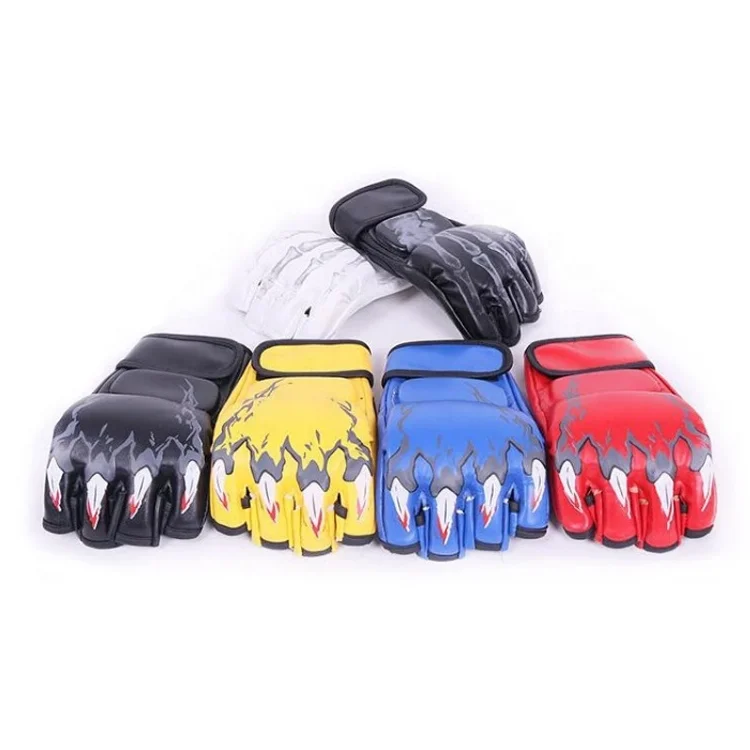 

Boxing gloves PU leather professional training half finger mma sparring glove, Red, blue, white, black,yellow