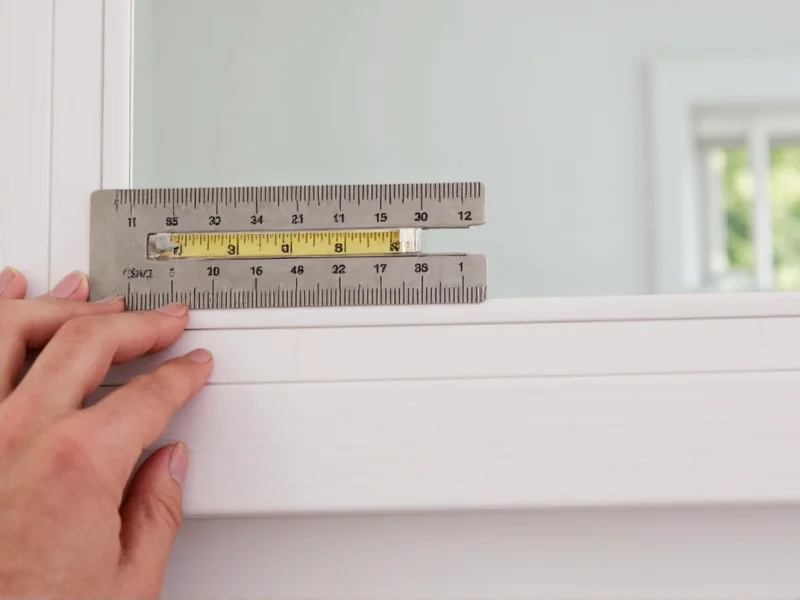 Measuring mirror dimensions with metal ruler for DIY framing