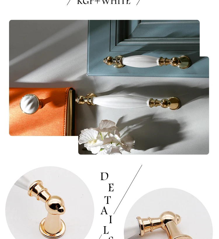 Western Fancy New Arrival Zinc Alloy Procelin Gold Ceramic Copper Drawer Handle