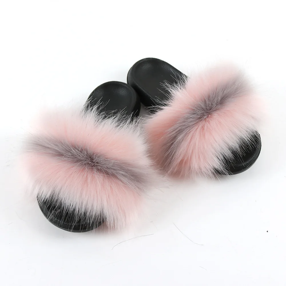 

Custom Wholesale Vendor Luxury Big Full Fluffy Real Faux Fox Furry Fur Slide Indoor Kids Womens Sandals Racoon Fur Slippers