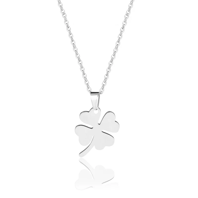 

Stainless Steel Necklace For Women Man Lover's Silver Four Leaf Clover Pendant Necklace Engagement Jewelry, Gold, silver