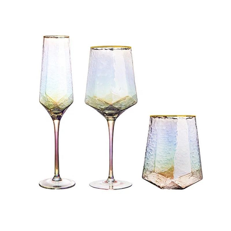 

Unique Creative Diamond Shape Glitter Crystal Cut Wedding Wine Glasses
