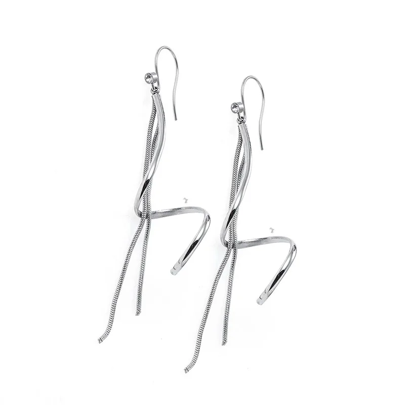 

Wholesale Jewelry Tassel Dangle Drop Long Chain Earrings Stainless Steel Earrings Women with Zircon