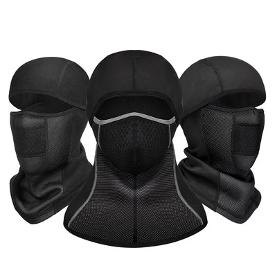 

Cycling solid color scarf hat camping sports full face mask men's balaclava motorcycle ski mask riding winter hat, Black