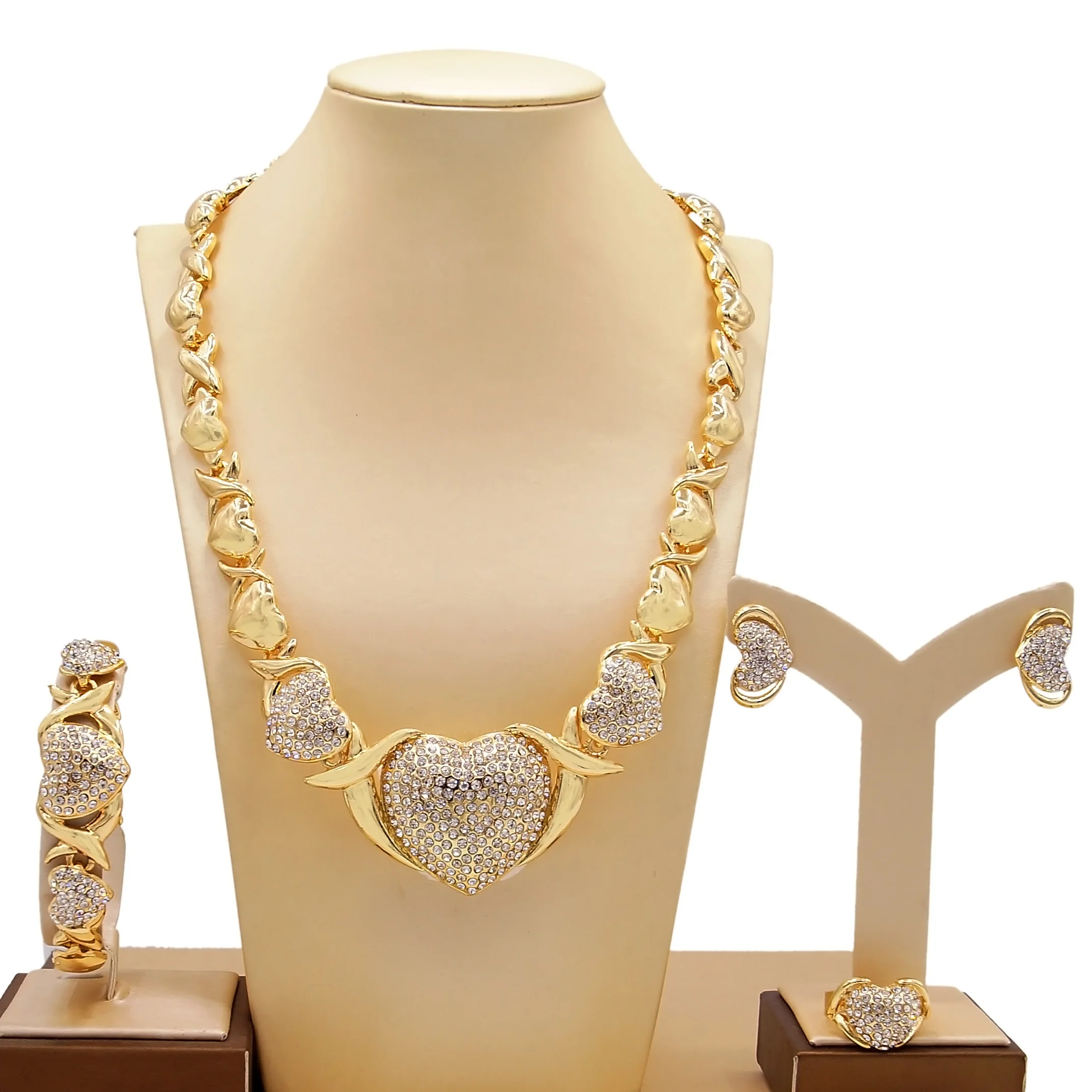 

Yulaili high quality big heart I love you 18K gold plated fashion bridal wedding accessories jewelry set