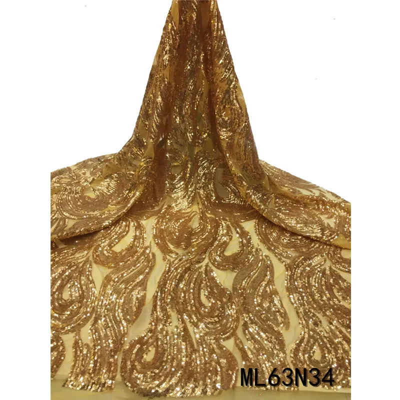 

Beautifical high quality gold tulle lace fabric hotsale lace fabric vietnam sequins lace fabric embroidery ML63N34, Can be customized