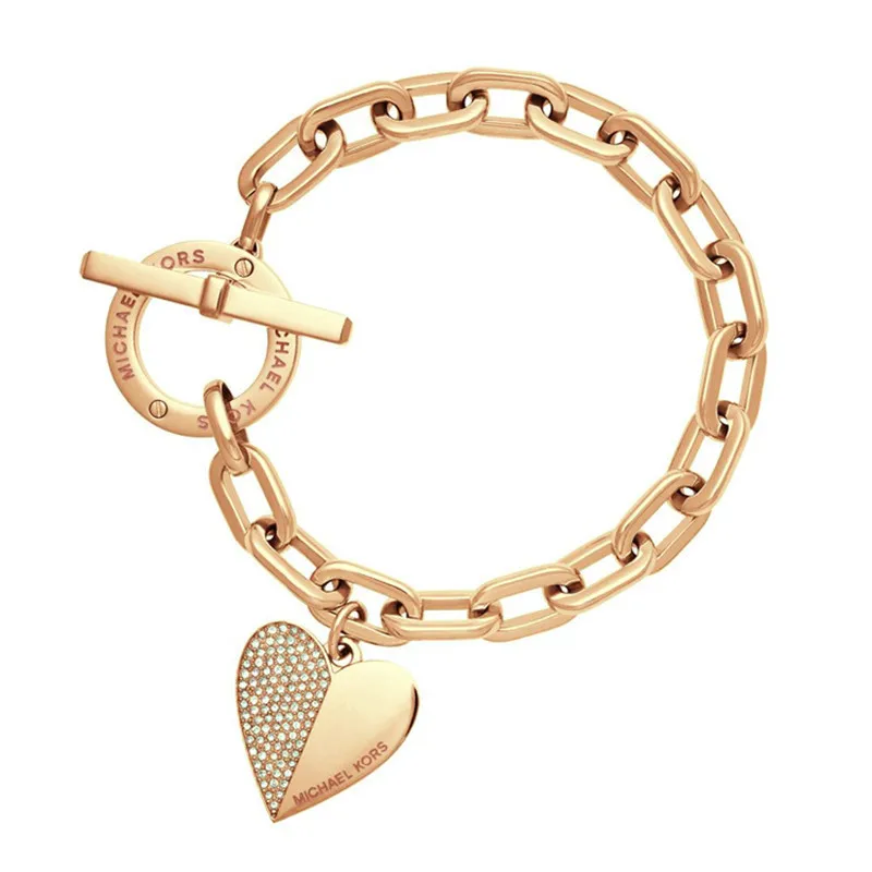 

Charm Jewelry Gold Chain Toggle Clasps Bracelet Rhinestone Heart Bracelet, Picture shows