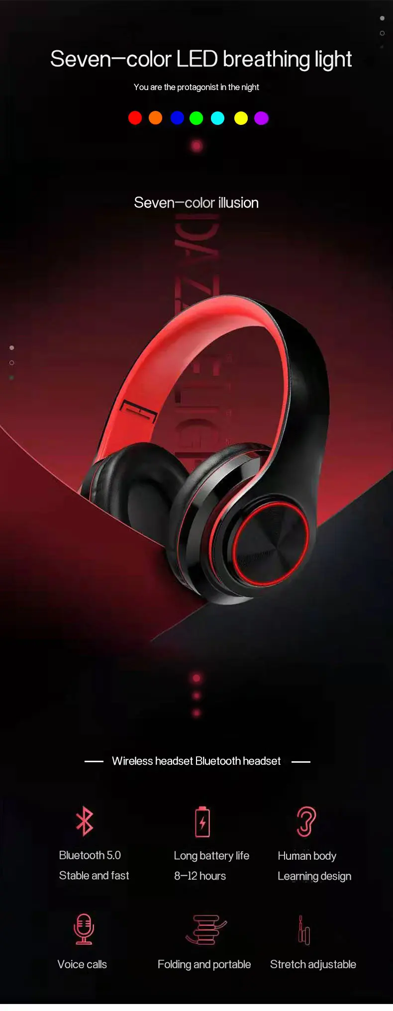 Best Seller Wireless Noise Cancelling Headband Earbud Sports Stereo Headset Foldable Deep Bass OEM Earphones Headphone - ANKUX.COM