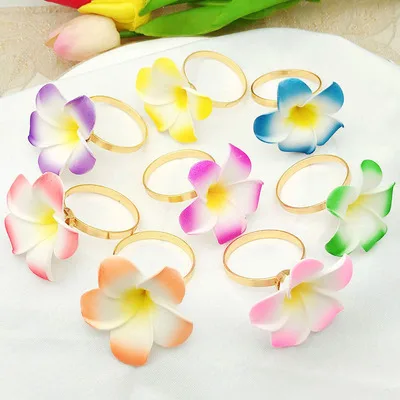

Jachon Artificial Plumeria Rubra Napkin Ring Hawaiian Foam Frangipani Flower Petals Napkin Ring, As picture