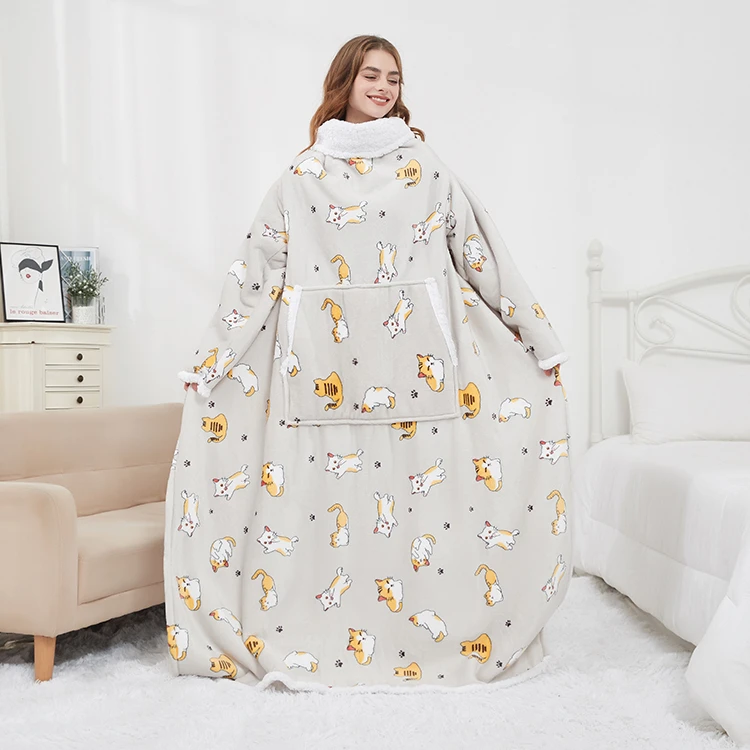 

China factory TV blanket with arms sherpa wearable winter blanket with sleeves warm cozy soft thick blanket giant for adult
