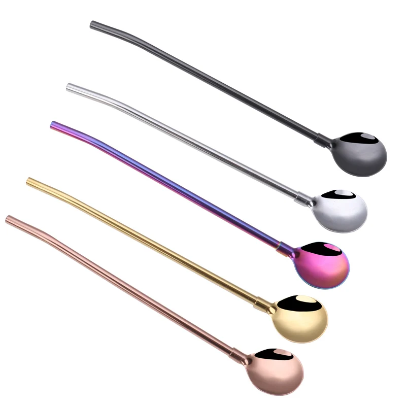 

Creative reusable 304 stainless steel straws spoon stirring spoon straw, Options