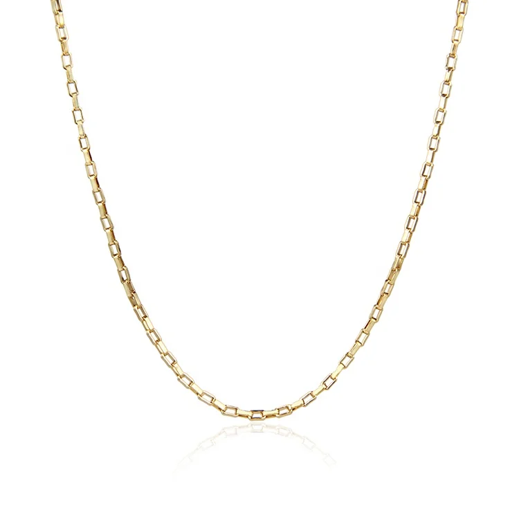 

Fine Jewelry Gold Plated Stainless Steel Link Chain Hollow Long Box Chain Necklace