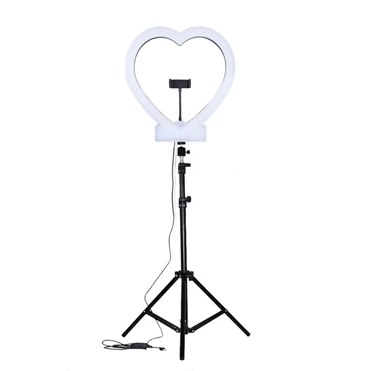 

14 inch Phone Holder Flash Photographic Lamp Tripod Stand Selfie Dimmable LED Heart Shaped Ring Light