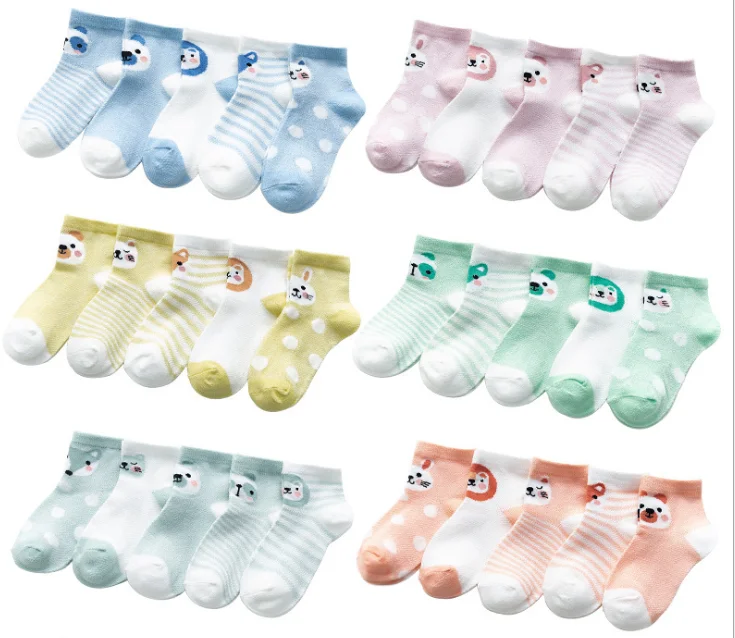 

5 Pack /set Summer Cotton Crew Socks For Kids Toddlers Baby Boys Girls