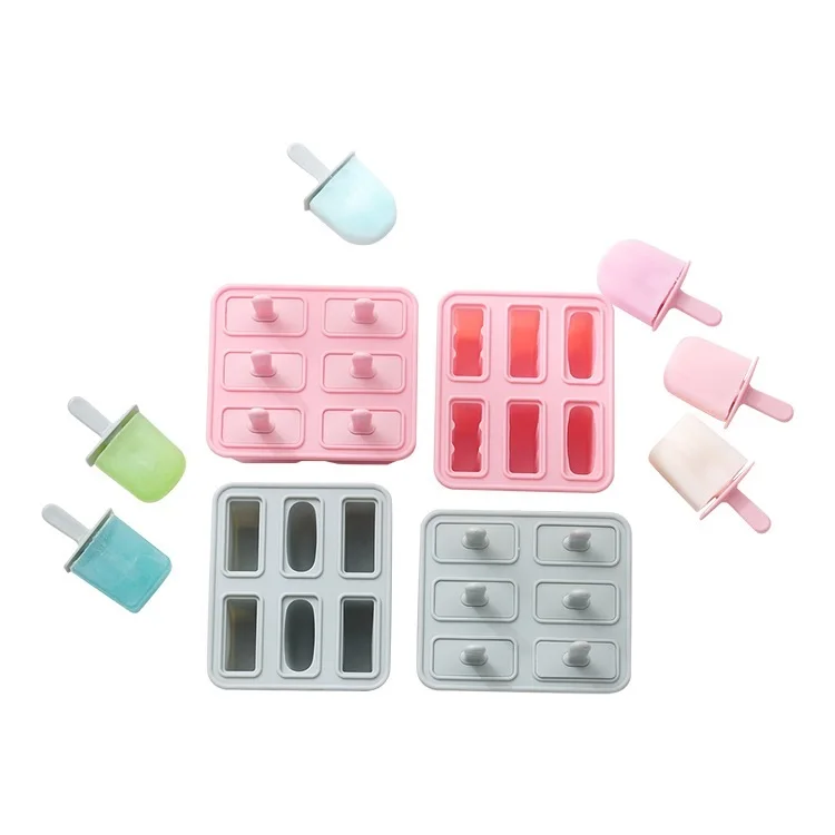 

6 Cavities Soft Baby Frozen Ice-cream Tray High Quality Fruit Mini Icecream Silicone Mould Home Popsicle Mold Ice Cream Maker, Pink, nordic blue