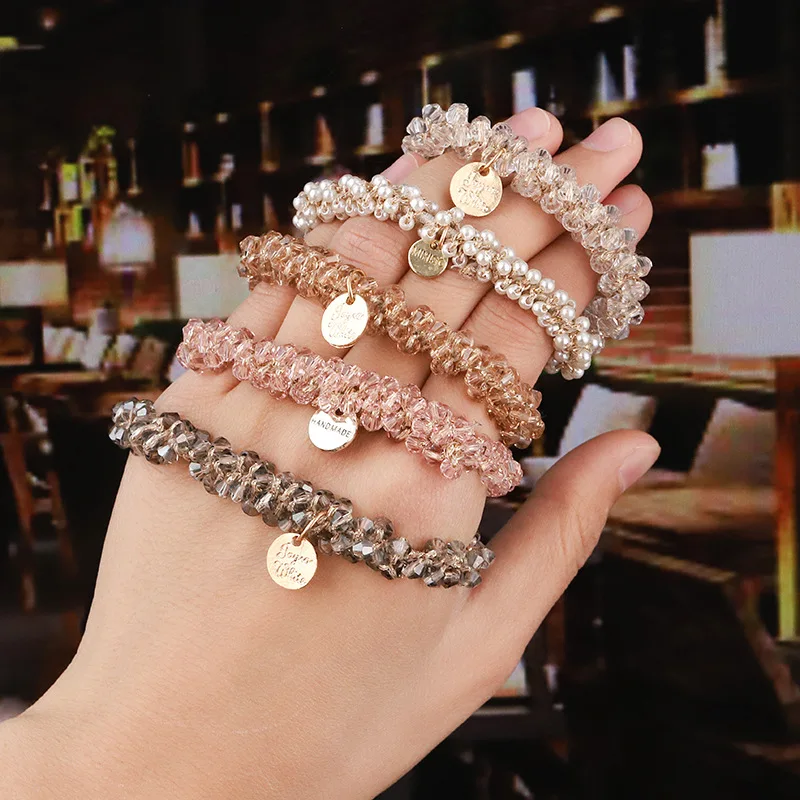 Yucat Wholesale Women Elastic Rope Rhinestone Hair Scrunchies Accessories Ponytail Holders Classic Pearl Scrunchies Hair Tie.jpg