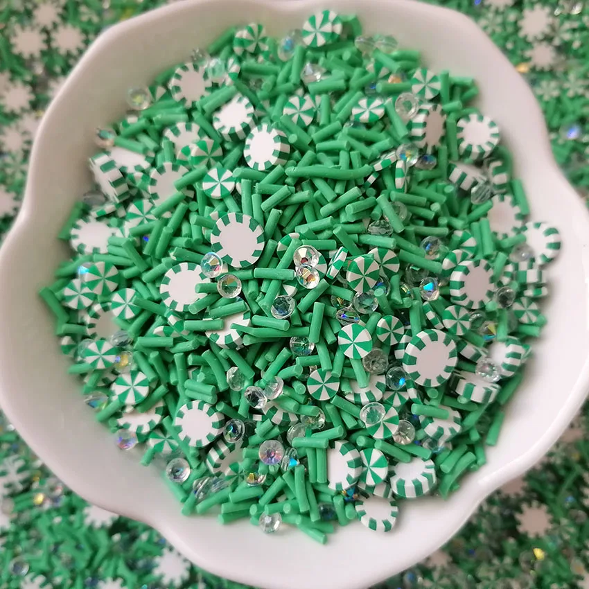 1KG DIY Craft Slime Sprinkles Green Patch Christmas Candy Peppermint Mix Polymer Clay  Sprinkles Slices