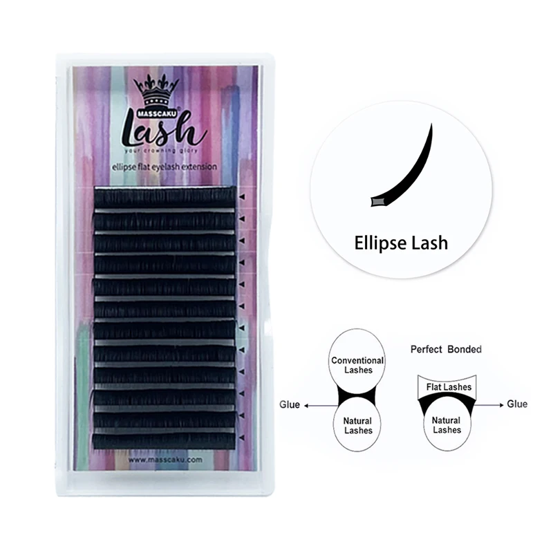 

ellipse flat shape false lashes split tips Flat Shape eyelash extensions, Black/variety color