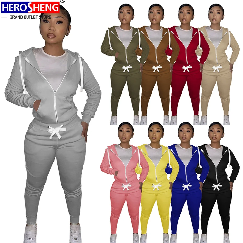 

Women fall 2021 Casual Sweatsuit Zip Up Hoodie Sport Fall Winter Jogging Women Two Piece Suits Set tracksuits for women