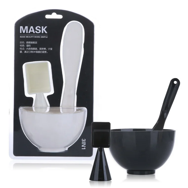 

Wholesale 3 in 1 black white cosmetic diy bowl set spoon spatula mixing bowl, Black and white