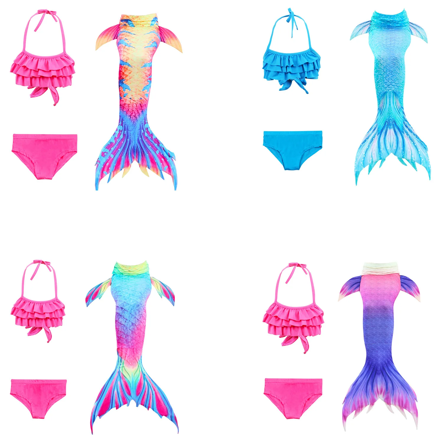 

2021 wholesale news stylish Costume Bikini for kids bikini swimsuit mermaid party swimwear mermaid tail, Pink,purple,red,sky blue
