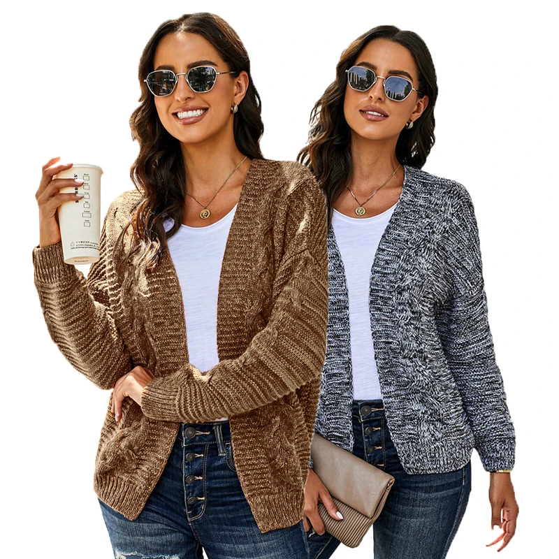 

Women's Green Chunky Wide Long Sleeve Open Front Knit Sweater Cardigan