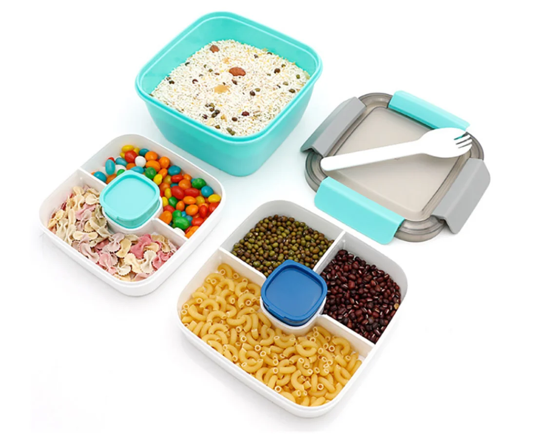 

Disposable Two Layers plastic Leak-proof Durable Microwave Safe Compartment Bento Box salad serving bowl Food Containers, Customized color acceptable