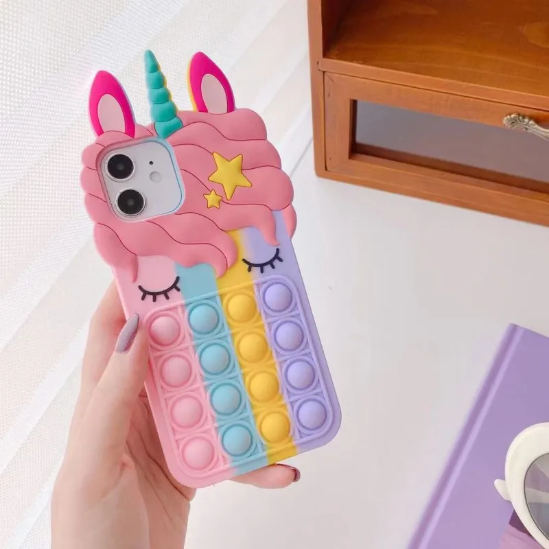 

2021 Amazon PopIt Fidget Phone Case Silicone Shockproof 2 In 1 Back Cover Push Bubble Fidget Toy Phone Case For phone 12