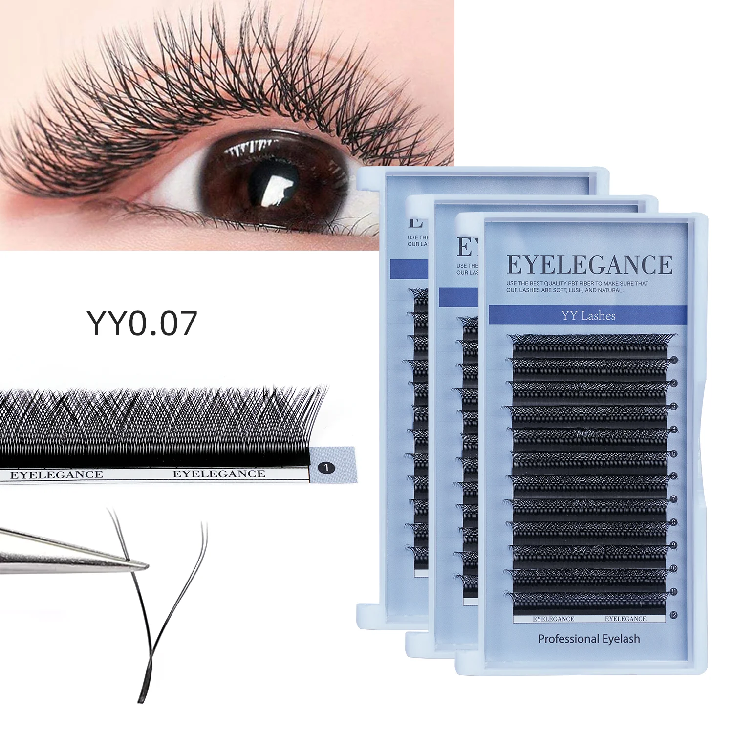 

New Arrival Eyelegance Natural Looking Black Soft B C D Dd Curl Yy Lashes 0.07MM