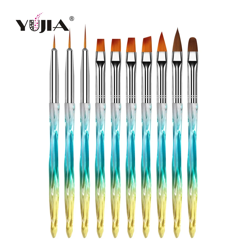 

China Zhejiang Factory selling 10pcs professional nail art gradient blue color brush set