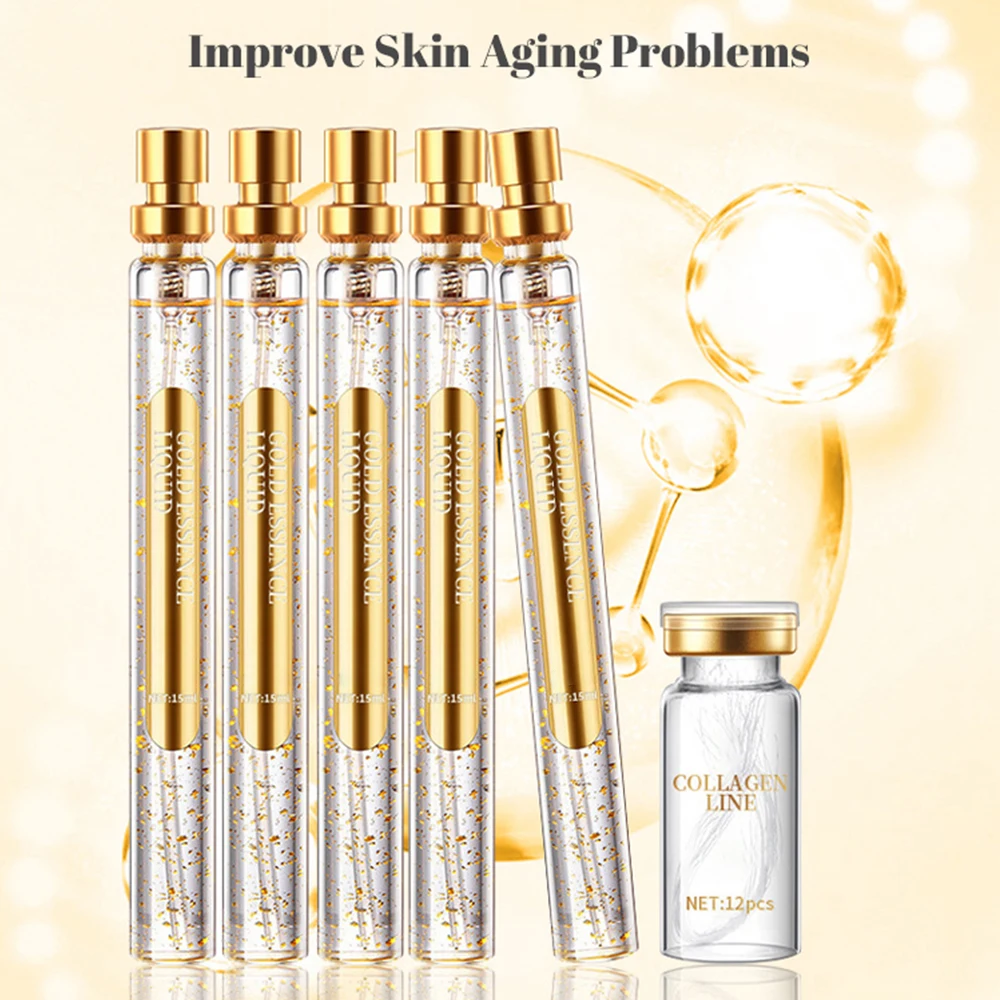 

Gold Protein Lines Set Skin Care Pure Collagen Whitening Face Wrinkles Essence Golden Protein Set Face Serum, As show