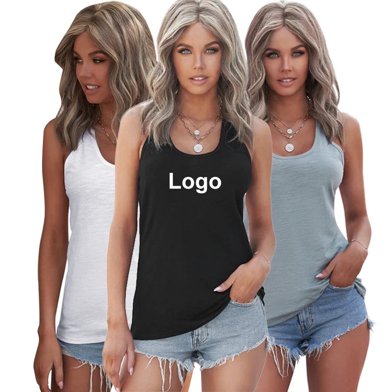 

Custom Women's Tank Tops Sexy Scoop Neck Basic Solid Woman Crop Top T Shirt Fashionable