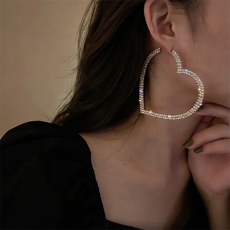 

Fashion Women Big Heart Crystal Hoop Geometric Rhinestones Jewelry Gifts Earrings