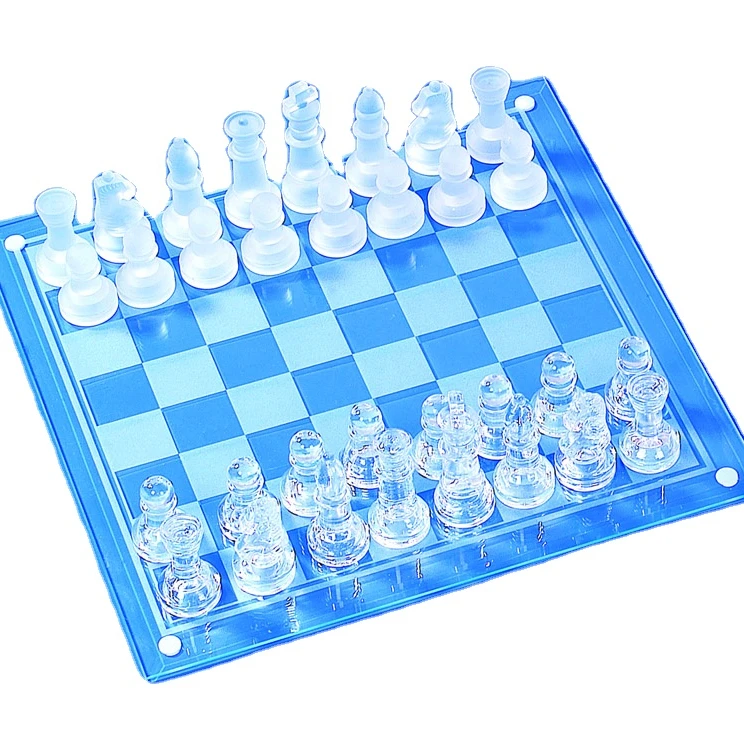 

LANDER-MAN Board Game Glass Clear and Frost Pieces Chess Set, Picture