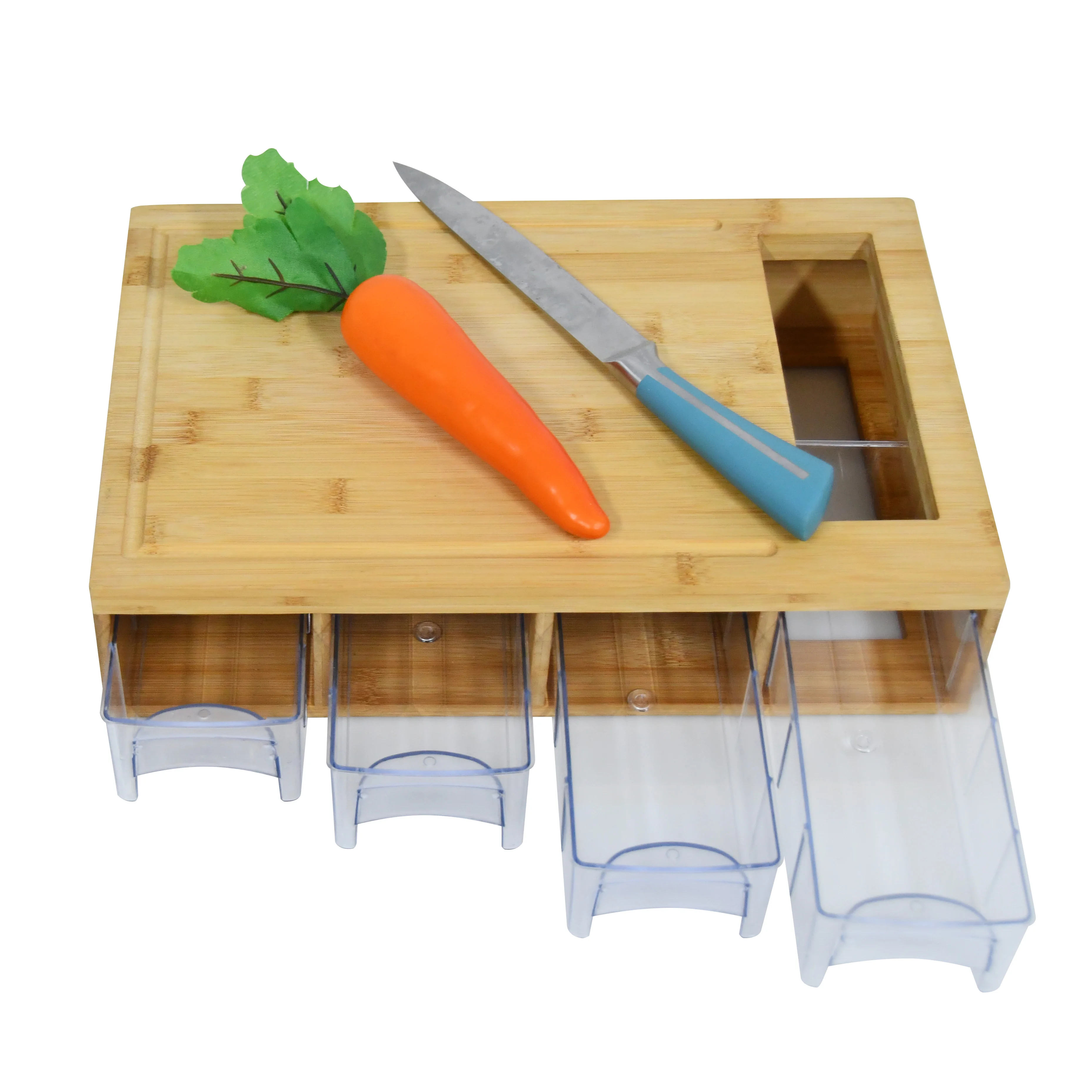 

Large Bamboo Cutting Board Chopping Blocks With Trays Draws Wood Butcher Block With 4 Drawers, Natural