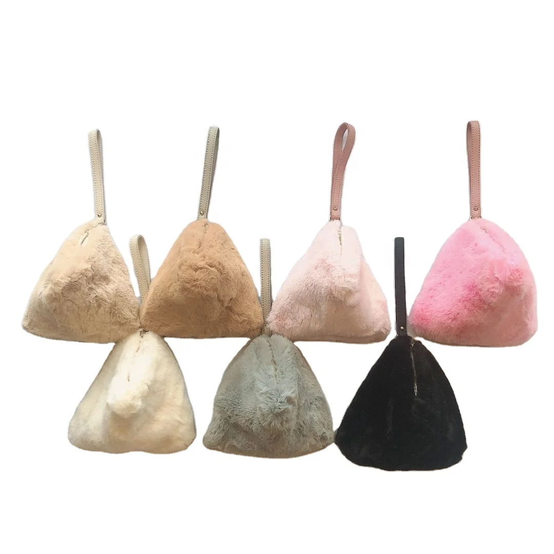

Fashion Design Hot Sale Girls Faux Rabbit Fur Wrist Women Colorful Bucket Handbags, Picture