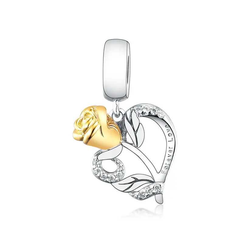 

Fine Jewelry 925 Sterling Silver Rose Heart Charms Flower Pendant Charms
