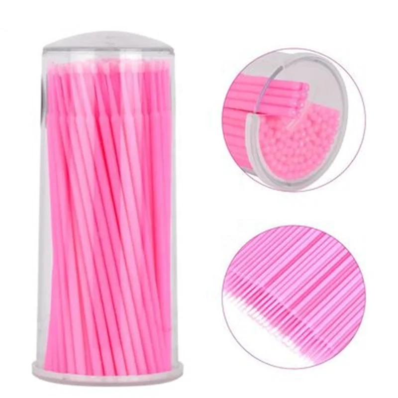 

100 PCS/ Bottle Plastic Disposable Permanent Cleaning Eyelash Cotton Swab, Pink/yellow/blue/green/purple/white